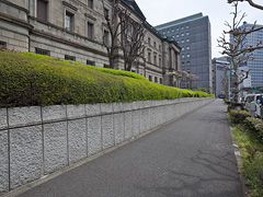日本銀行横の歩道を歩く