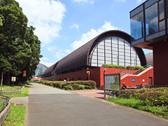東京スポーツ会館と奥に夢の島熱帯植物園