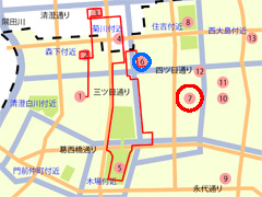 江戸歴史散策マップ「十万坪ト云」の位置